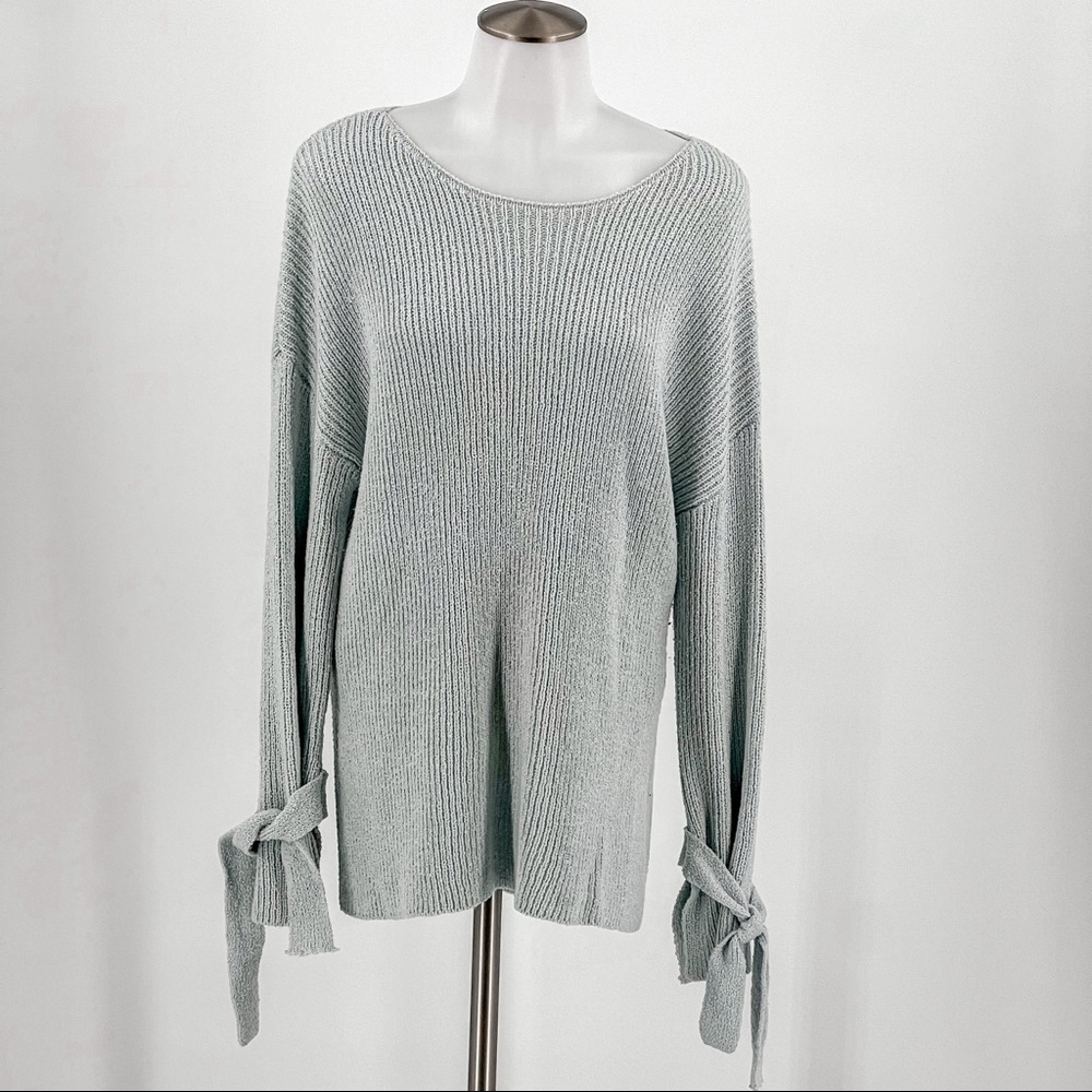 Lush Women's Knit Sweater Tunic Long Sleeve Scoop Neck Sweater Baby Blue/Gray